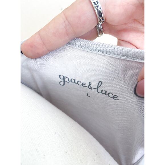 NEW Women's Gray Lace Trim Sleeveless Tank Top Large Lace Tunic Swim Coverup - Picture 5 of 6